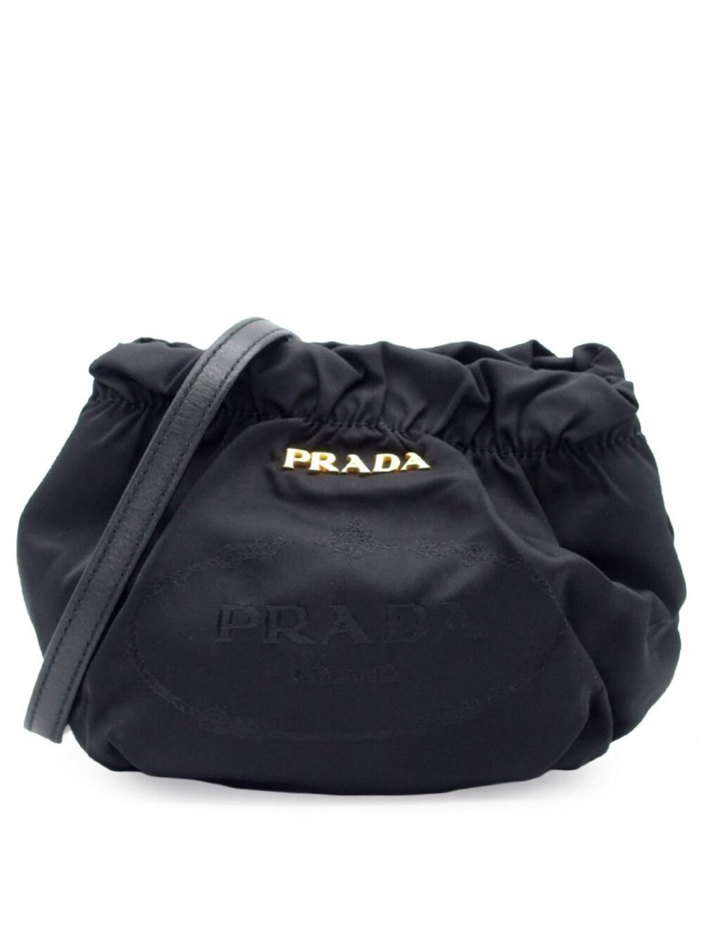 Prada Mini Bag Black Nylon Pouch Embroidery Logo